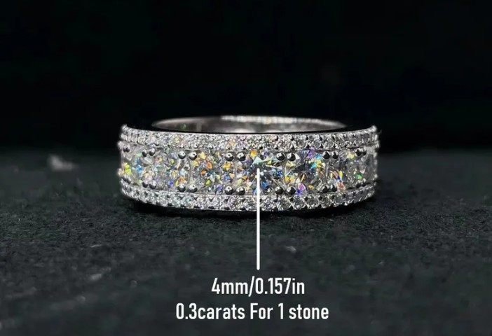 5.1Carats Full Moissanite Ring for Women Men, 925 Sterling 925 Silver Size 9