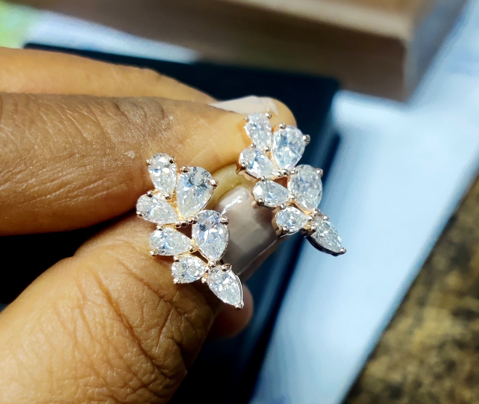 2.20Ct Pear Cut Lab Created Diamond Leaves Stud Earrings 14K Rose Gold Plated