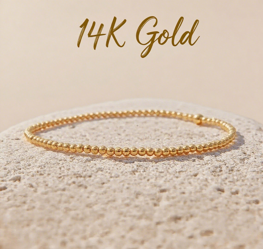 2mm Gold Filled Small Beads Bracelet Layering Minimalist Women Bracelet Gifts