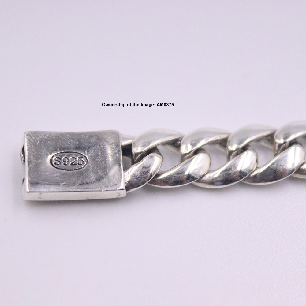 Real S925 Sterling Silver Women Men’s Bracelet 10.5mm Curb Link Chain 8.26inch