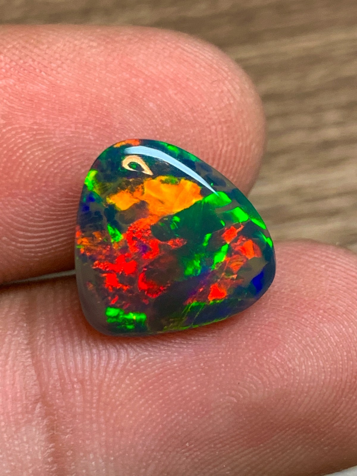 Ethiopian Black Opal Honeycomb Pattern 5crt Pear Cabochon Rainbow Fire Loose Gem