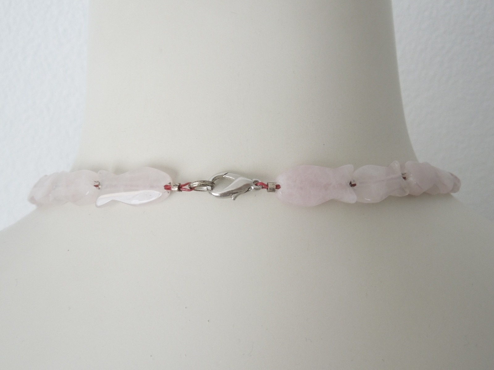Vintage Necklace Collier Rose Quartz Pink Fish Elements 36.3 G/45 Cm