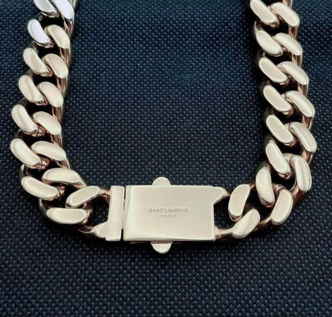 SAINT LAURENT Metal Curb Chain Necklace color Gold Silver Length 40cm unisex