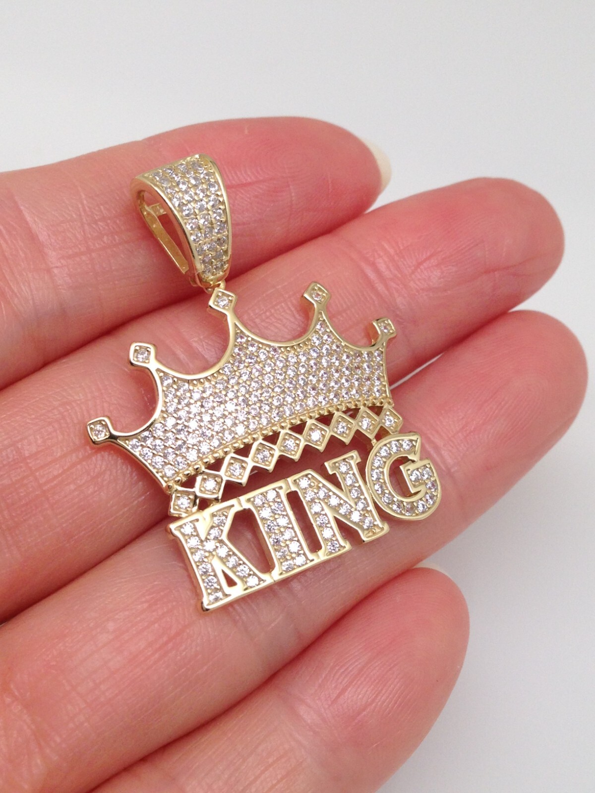 925 Sterling Silver CZ Gold Crown King Pendant Men 23.5mm(0.93″)/35mm(1.38″)