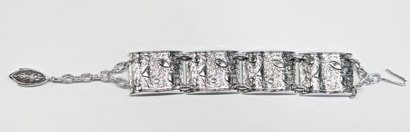 VTG Silver Tone Germany Geometric Pattern Adjustable Lightweight Panel Bracelet