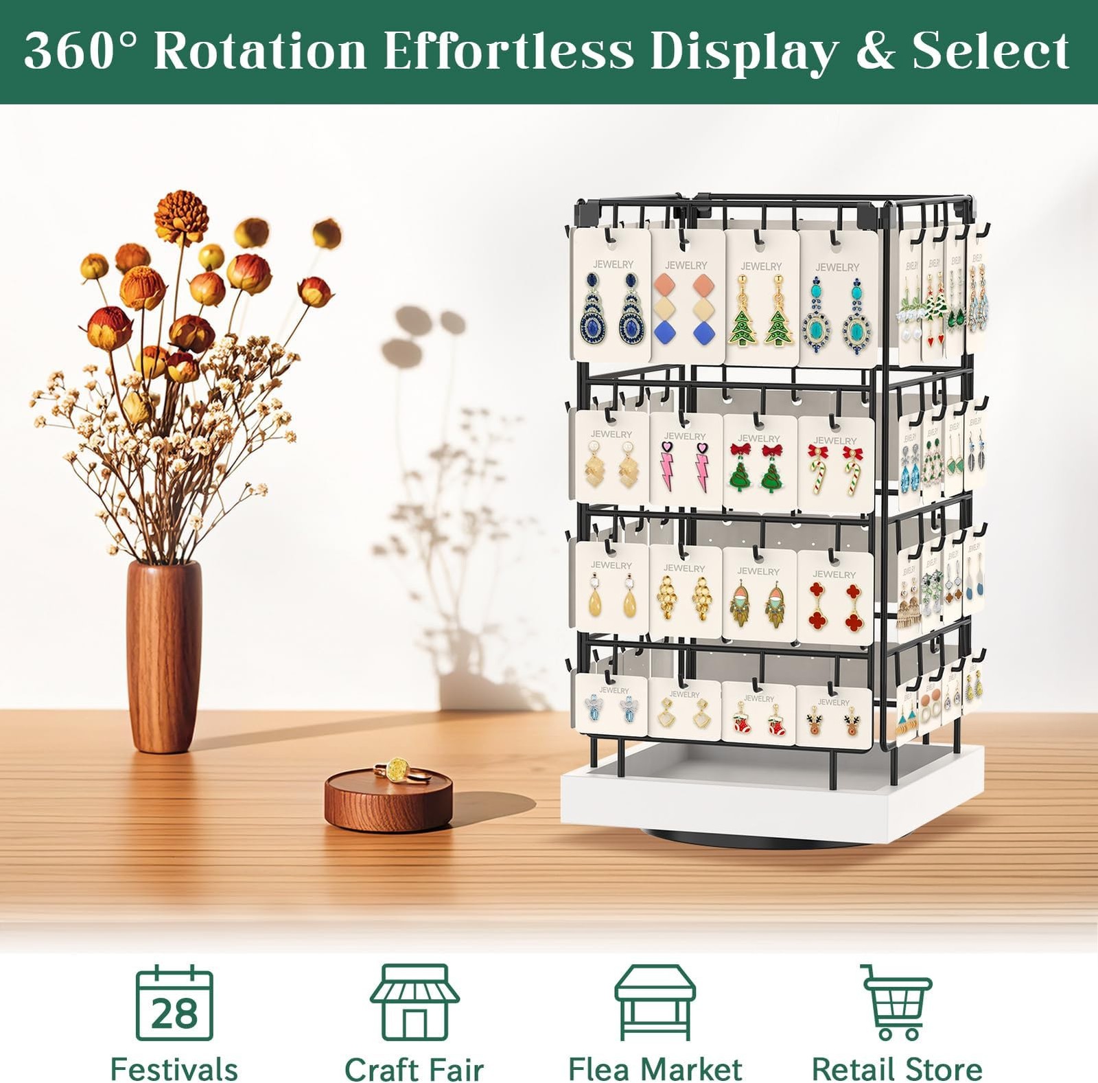 EsLuker.ly Rotating Earring Display Holder Stand for Vendors Events Selling, …