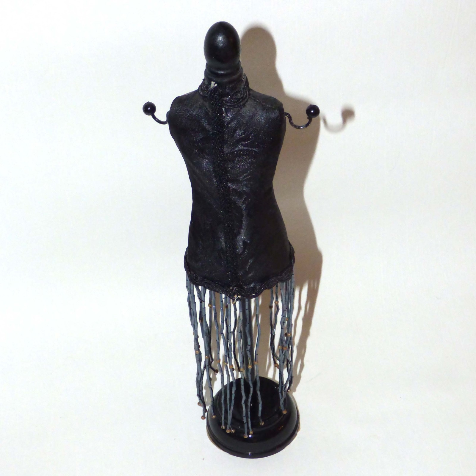Vintage Black Mannequin Jewelry Stand Bust Gothic Victorian Fringe Beads