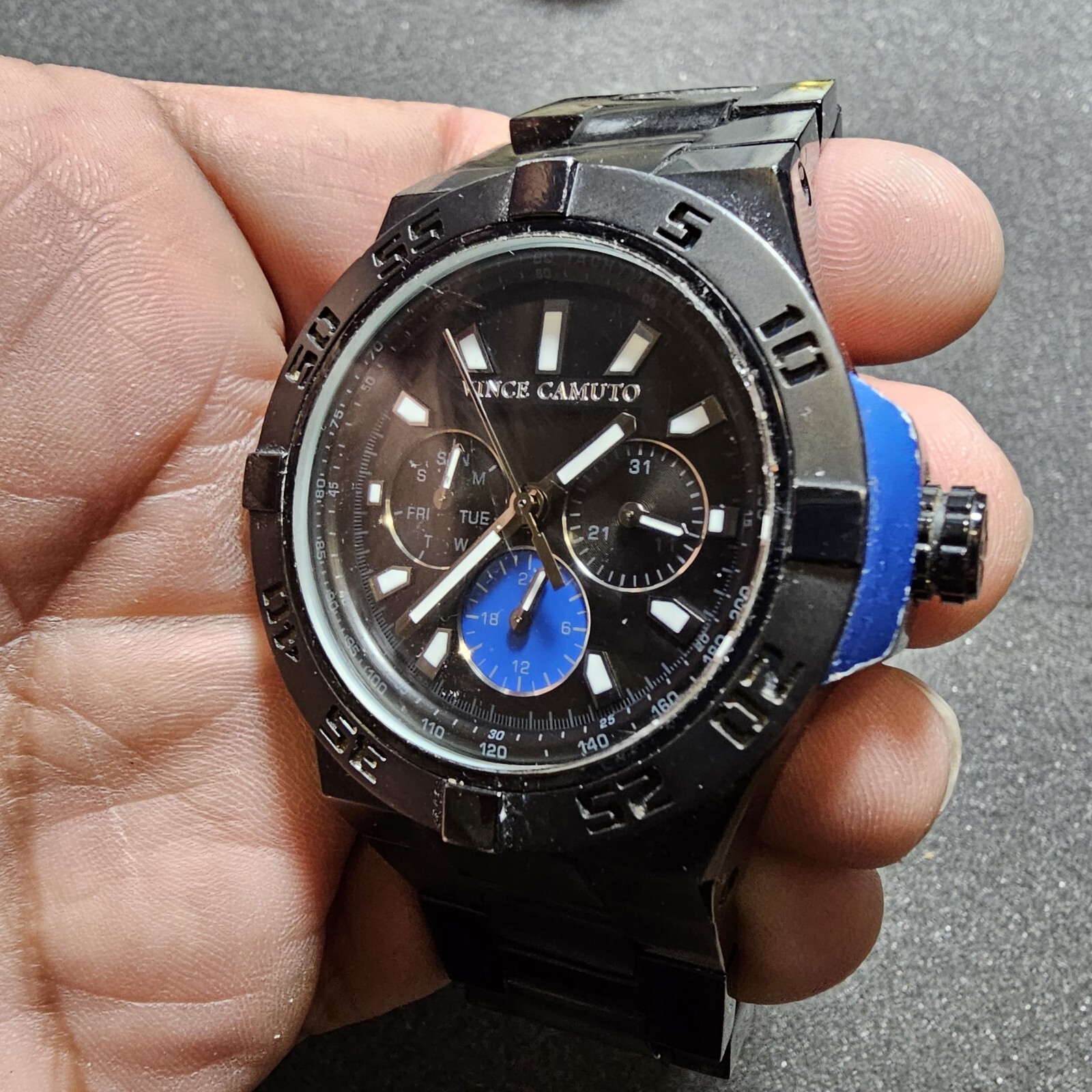Vince Camuto Quartz Watch VC/1009BLBK The Master Blue Aluminum Black Ion-Plated