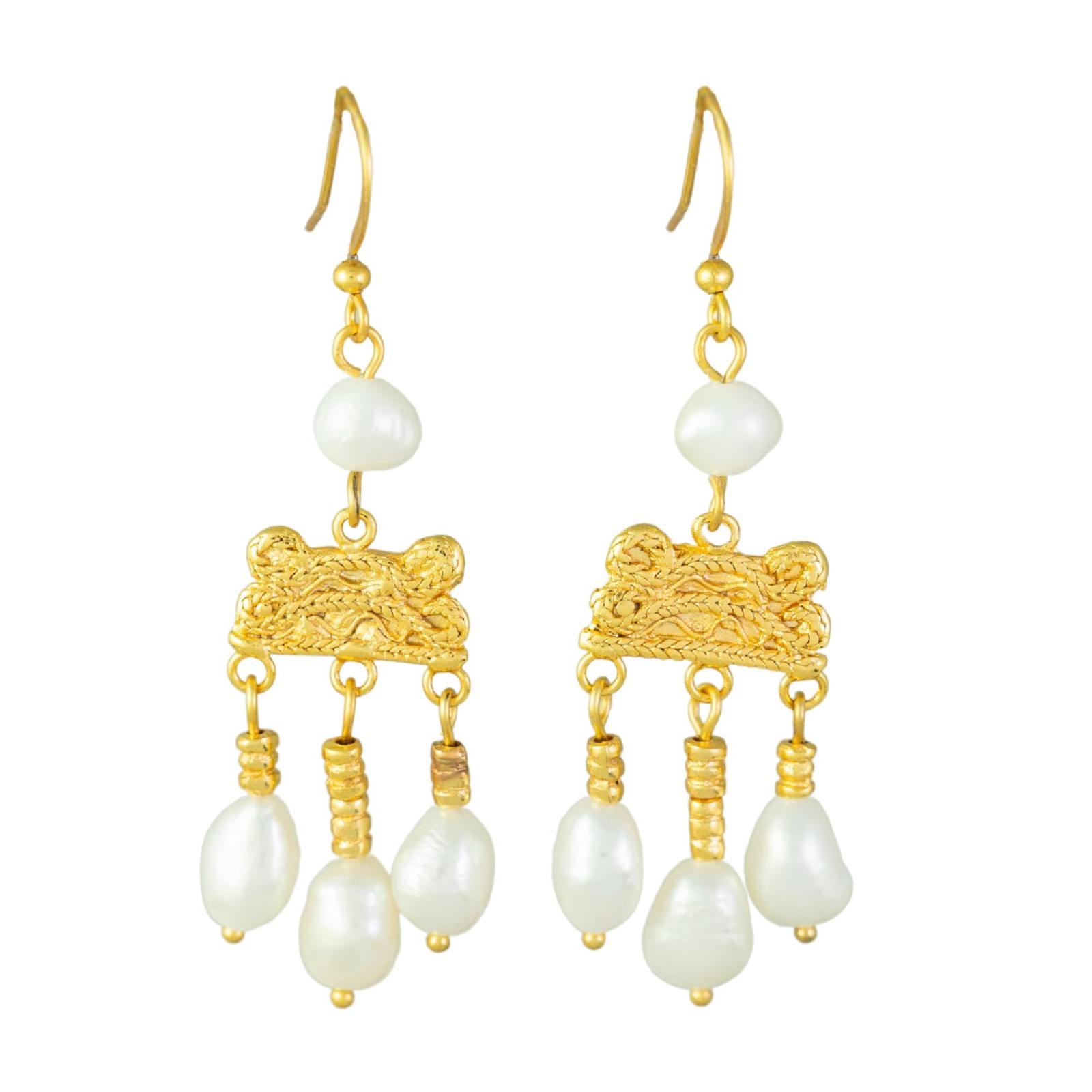 24k GP Roman Egypt Crotalia 2.27″ Dangle Earrings | Across The Puddle