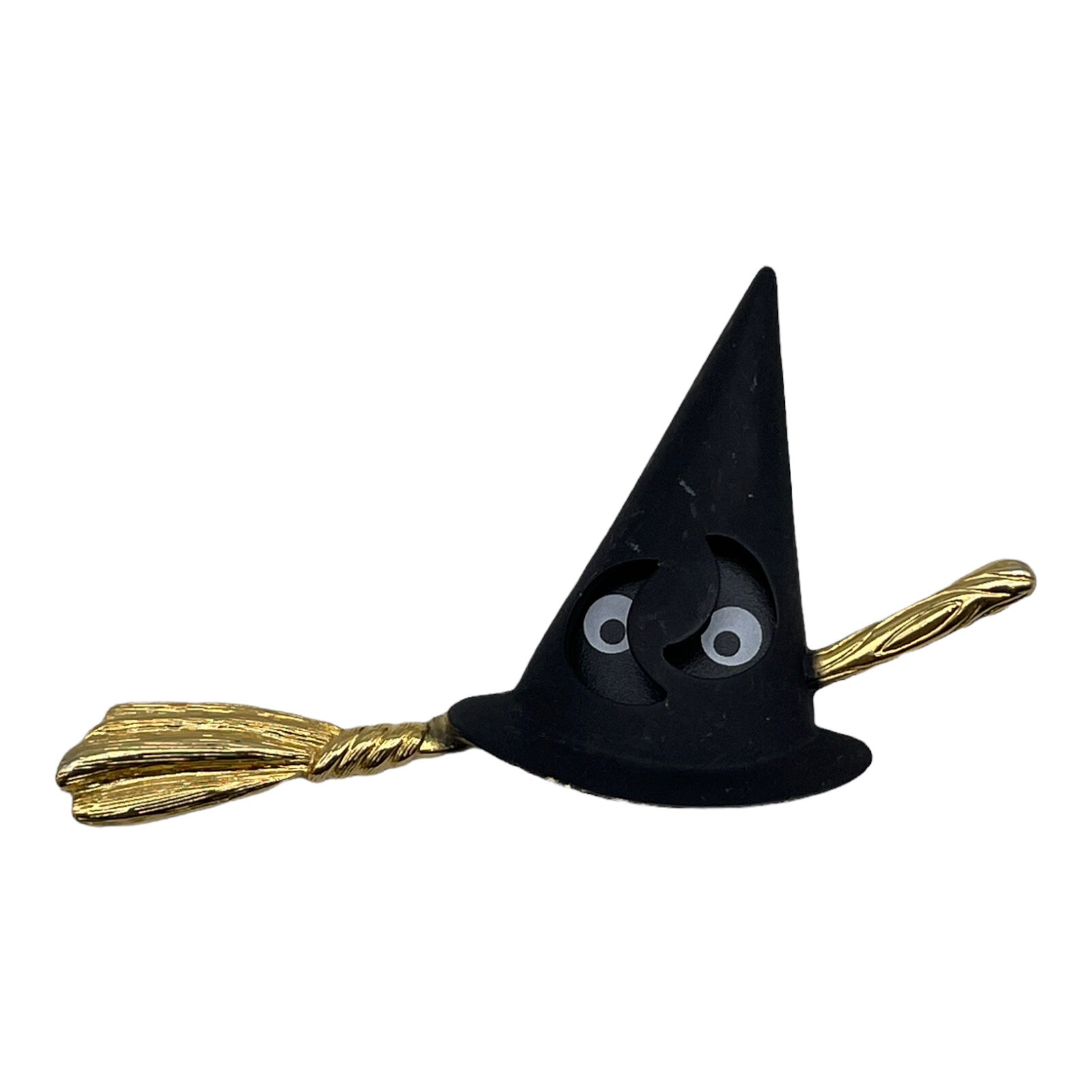 Vintage Halloween Tana Witch Hat Inset Eyes Brooch Pin Broomstick HTF