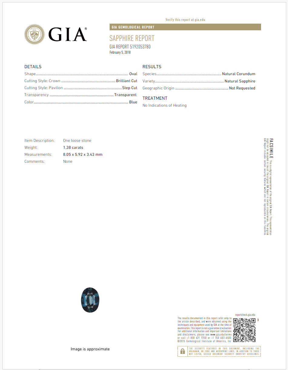 Sapphire Remarkable GIA Certified 1.38ct 8x6mm Oval