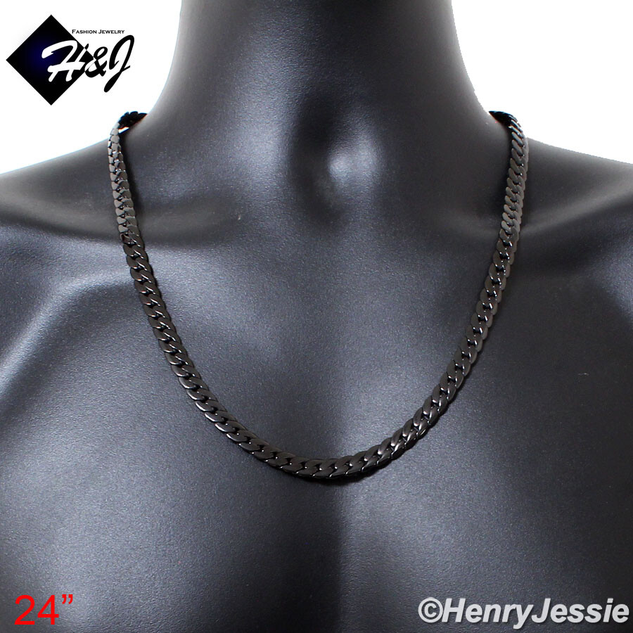 16″-40″MEN Stainless Steel 8mm Black Plated Miami Cuban Curb Chain Necklace*B155