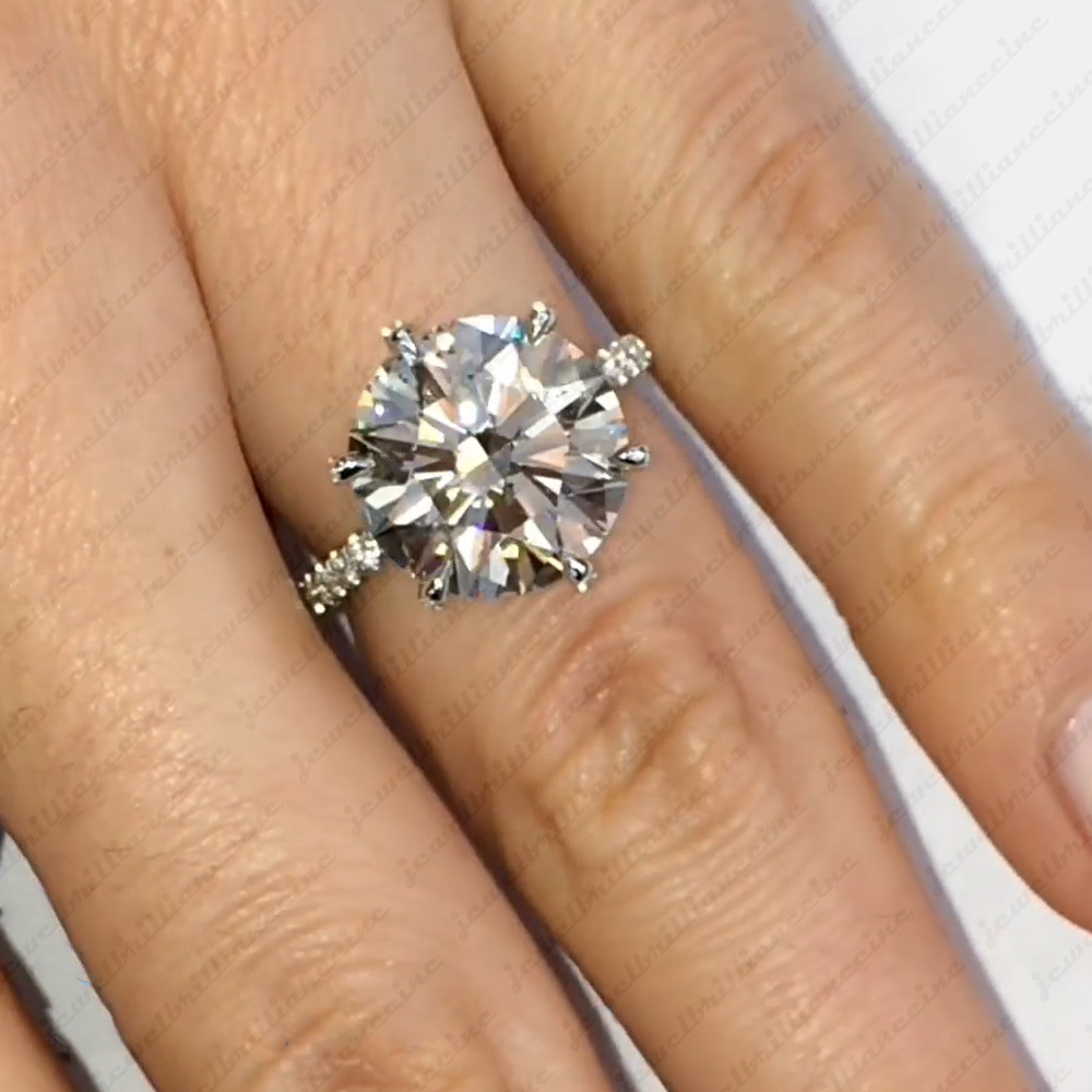 Big 12mm 6Ct Round Brilliant Moissanite Engagement Ring in 14K White Gold Plated