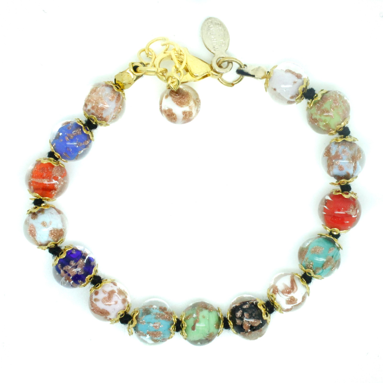 Murano Glass Bracelet Multi Coloured Bronze Gold Handmade 15 Sommerso Beads