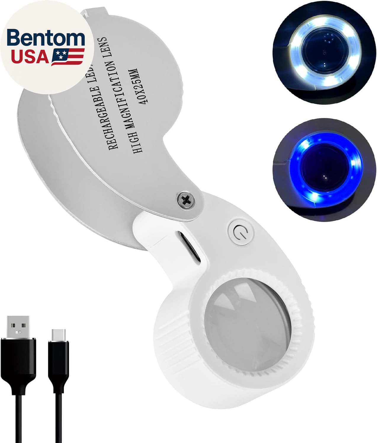 Pocket Jewelry Loupe Magnifier Rechargeable with 6 LED and 3UV Lights, Small Met