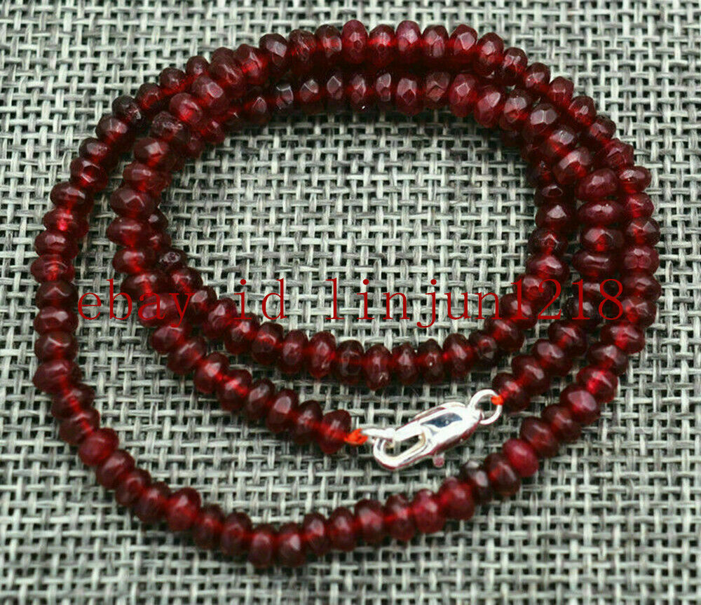 GENUINE NATURAL 2X4mm FACETED Dark Red Garnet GEMS BEADS NECKLACE 16-36” AA