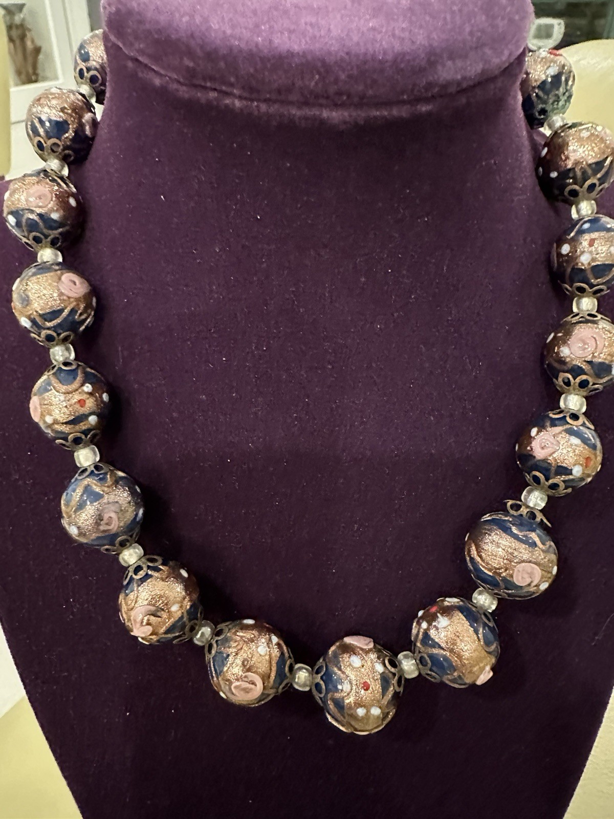 Vintage Murano Glass Venetian Wedding Cake AVENTURINE Dk Blue Necklace 14.7mm!
