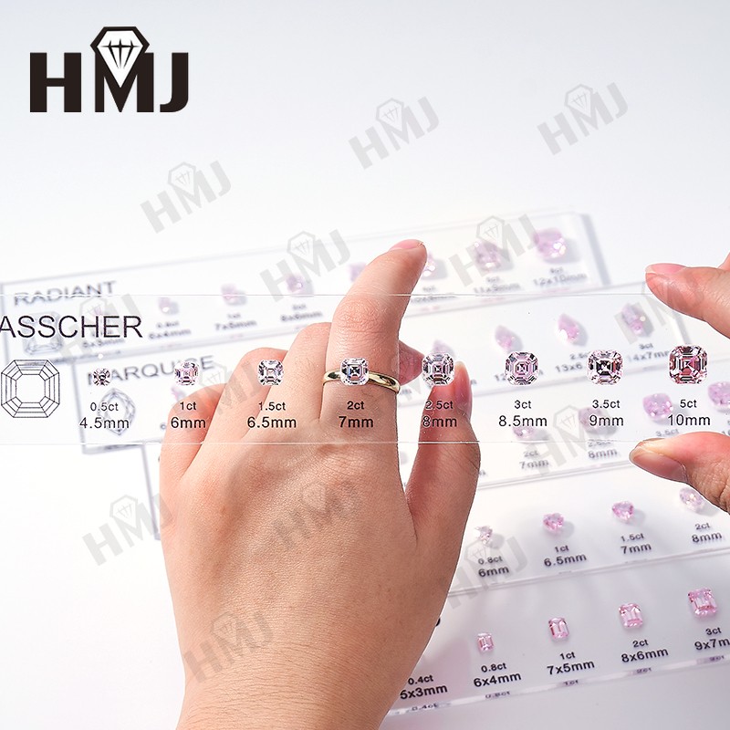 11 Shapes Kit CZ Diamond Carat Chart Comparison Set White Pink Yellow Gemstone