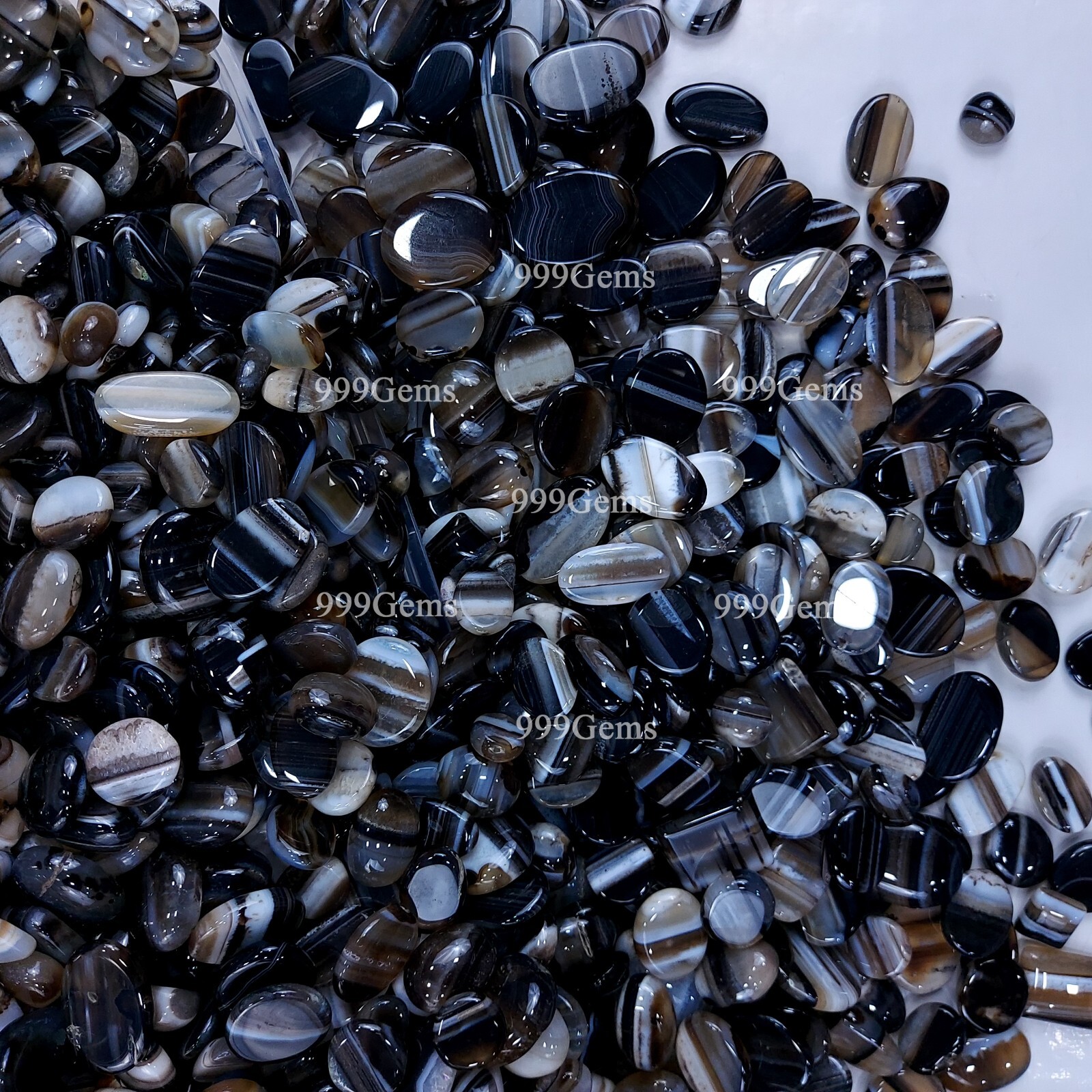 50 Pcs Wholesale Natural Black Banded Mix Shape Cabochon Gemstone Lot 10-20 mm