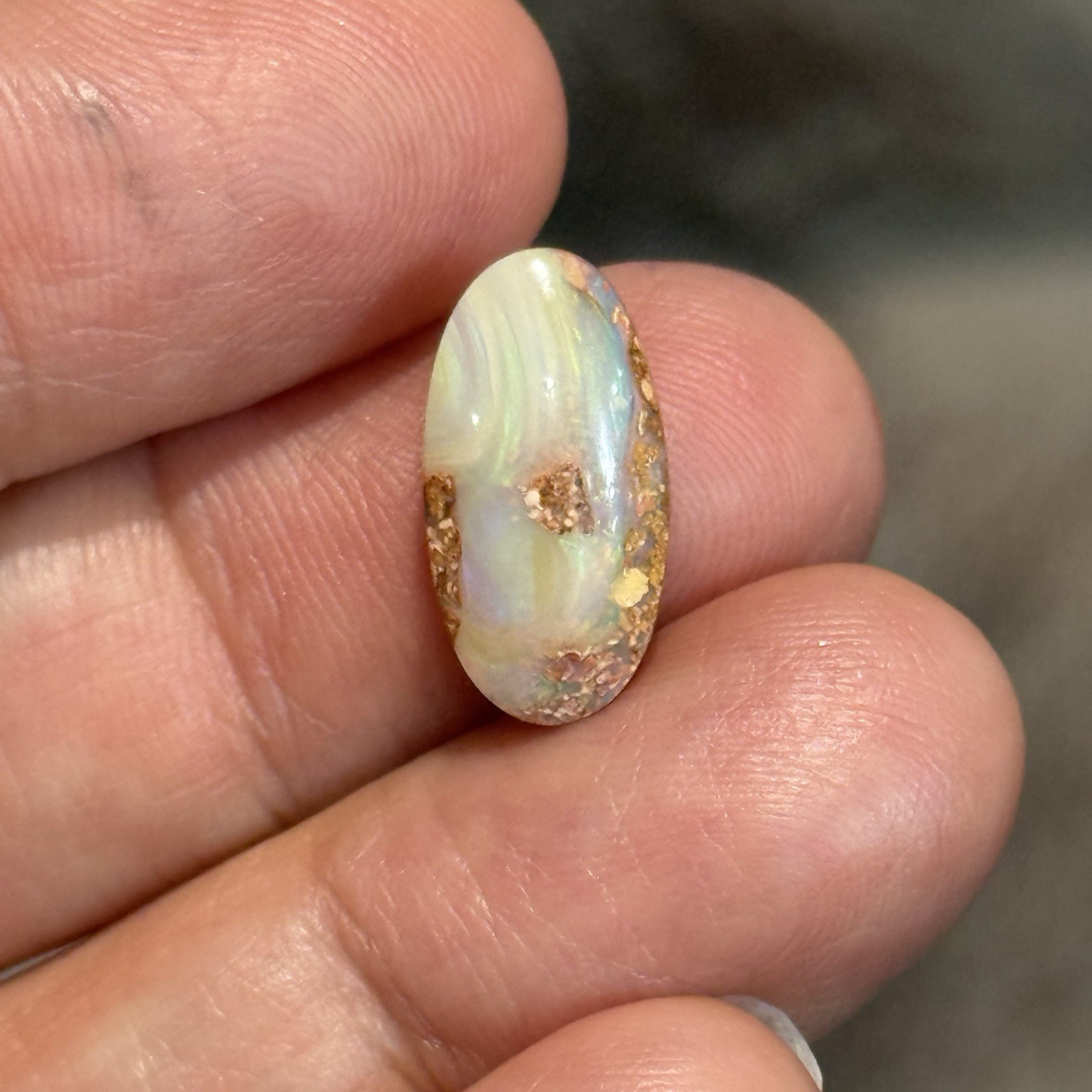 4.35ct 16.3×8.5×4.9mm Australian Crystal Pipe Boulder Opal Oval Cabochon Gem