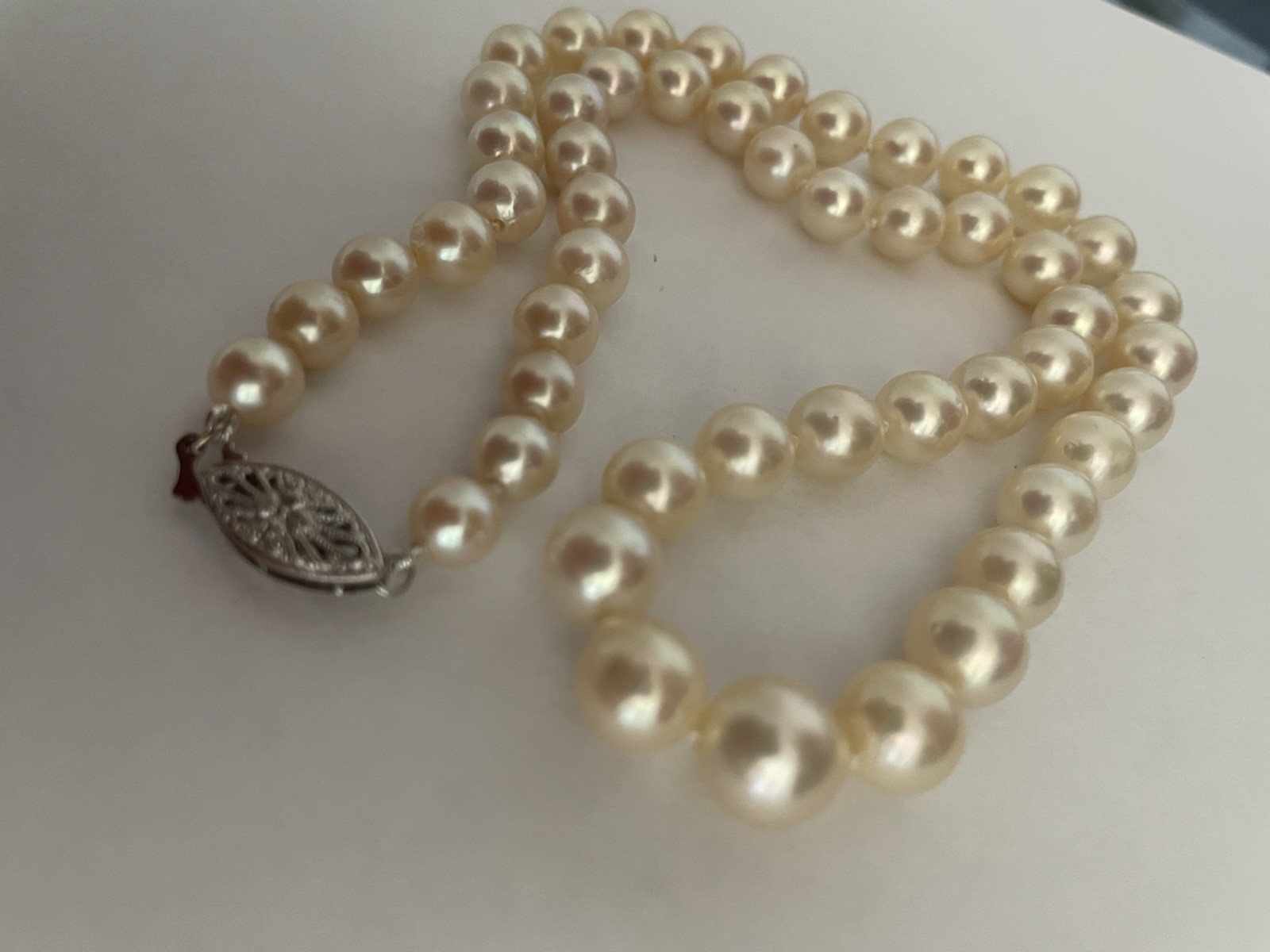 6-9mm Akoya Pearl Necklace ~ 14k Clasp ~ 17.5” Length ~ Restrung