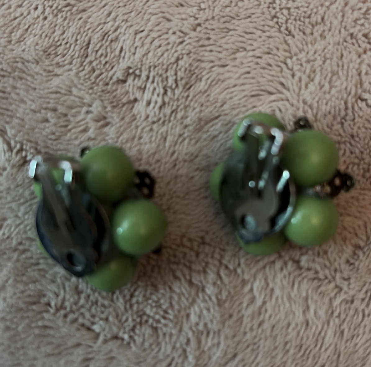 Vintage Green & Silver Beaded Clip On Earrings