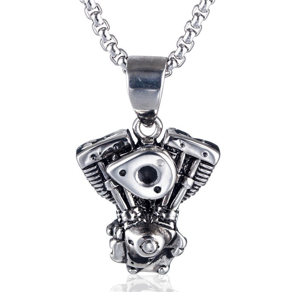 Punk Gothic Motorcycle Engine Chain Necklace Silver Plated Men’s Jewellery
