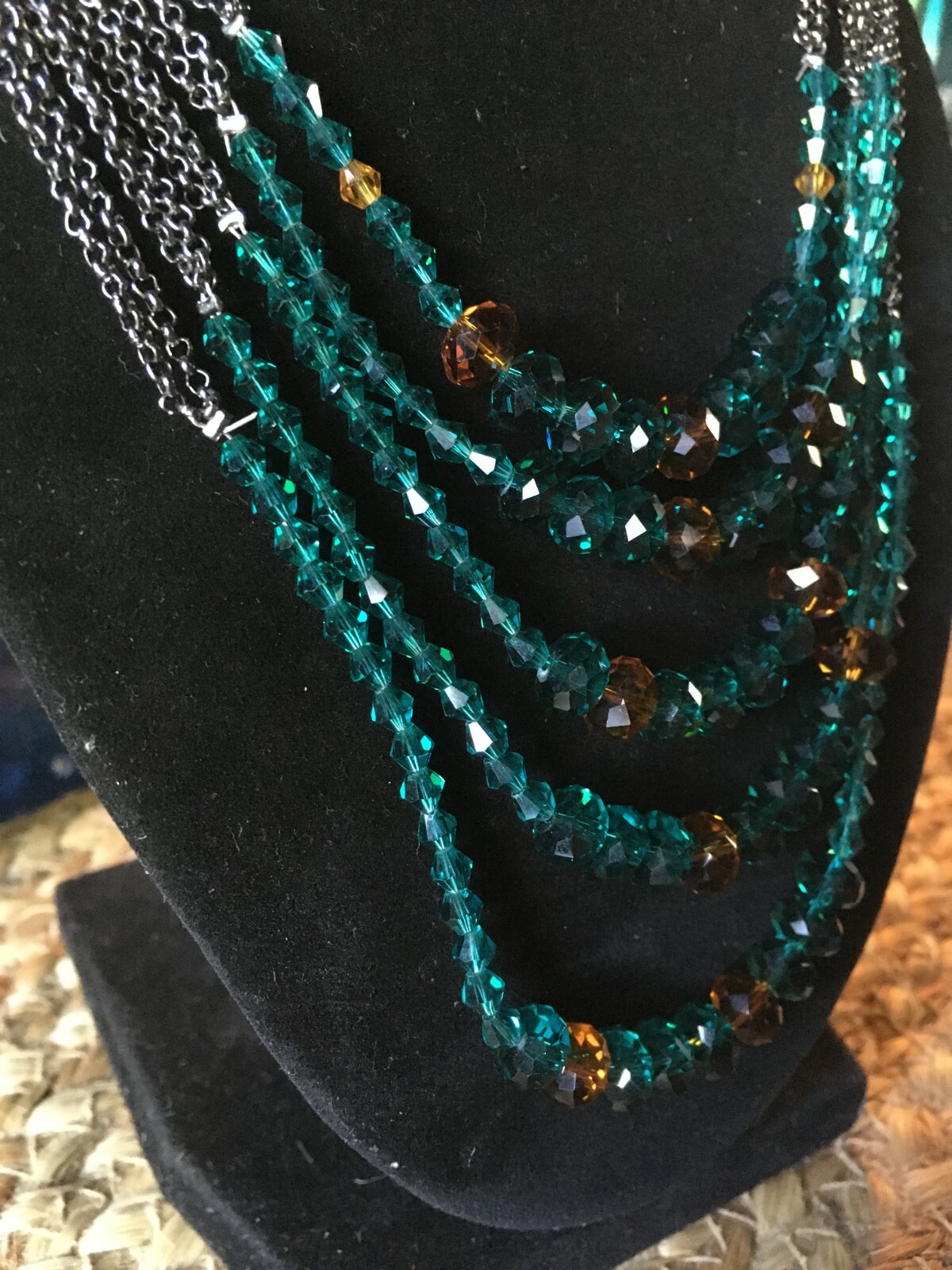 Signed “You & I” – 5 Tier Faceted Bead Green Gold 20″ STATEMENT Necklace
