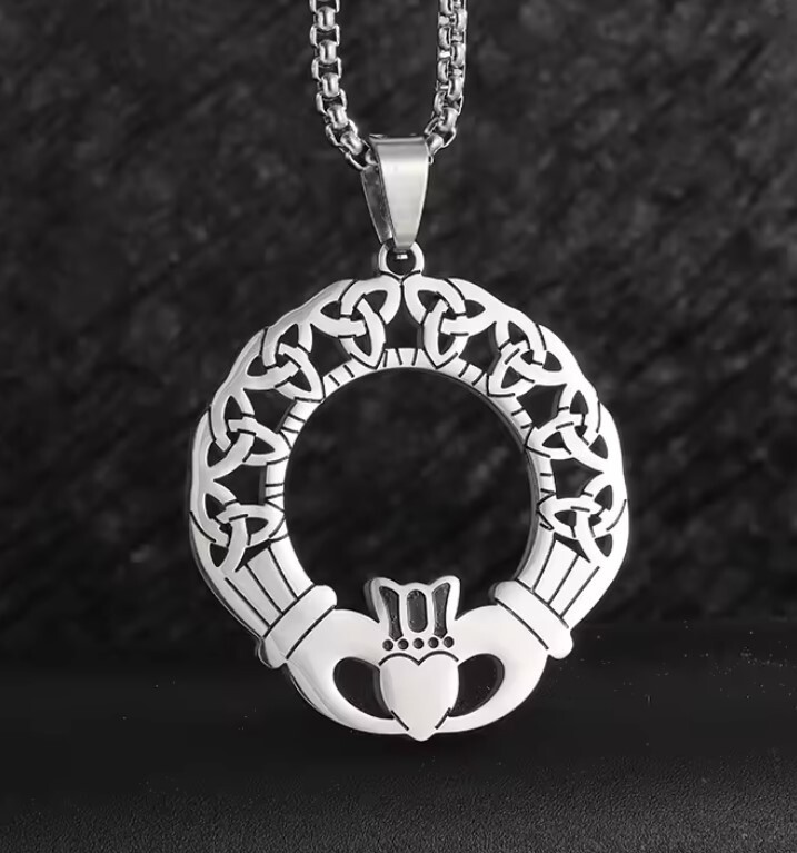 Stainless Steel Celtic Claddagh and Trinity Pendant with 60cm (23.6 in) chain