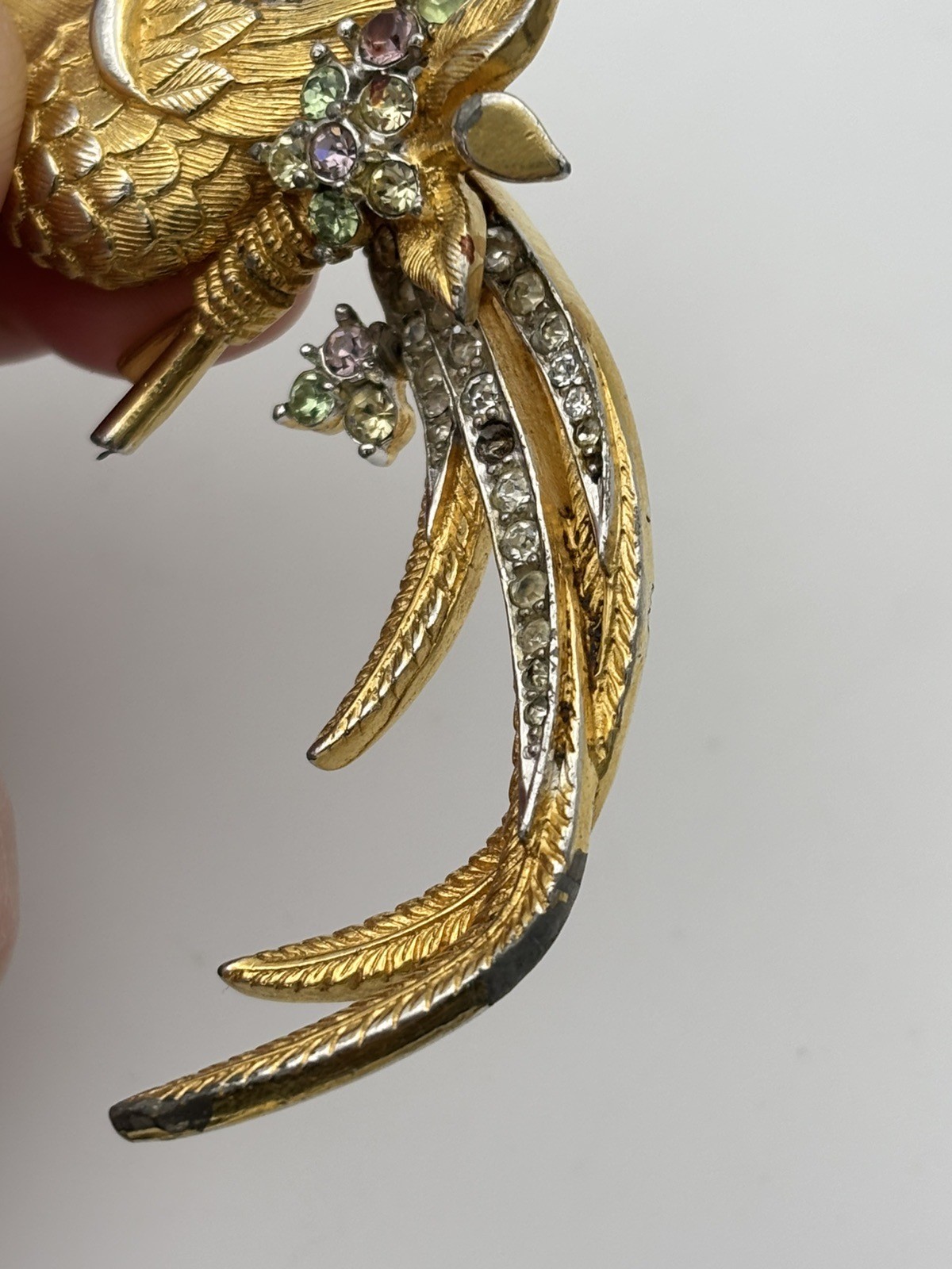 Vintage As-is Marcel Boucher Bird of Paradise Brooch Pin Gold Plated Rhinestones