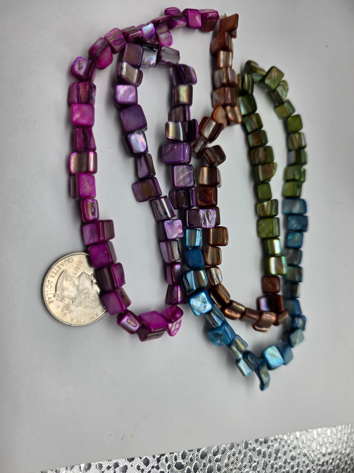 Brown Purple Green Blue Pink Dyed Shell Chunk Beaded Necklace Vintage