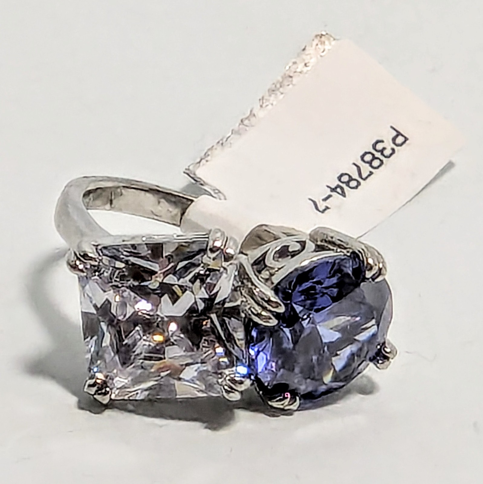 Sterling Silver Moissanite & Iolite Cushion Cut Ring 4.9ctw & 3.87 Ctw Size 6.5
