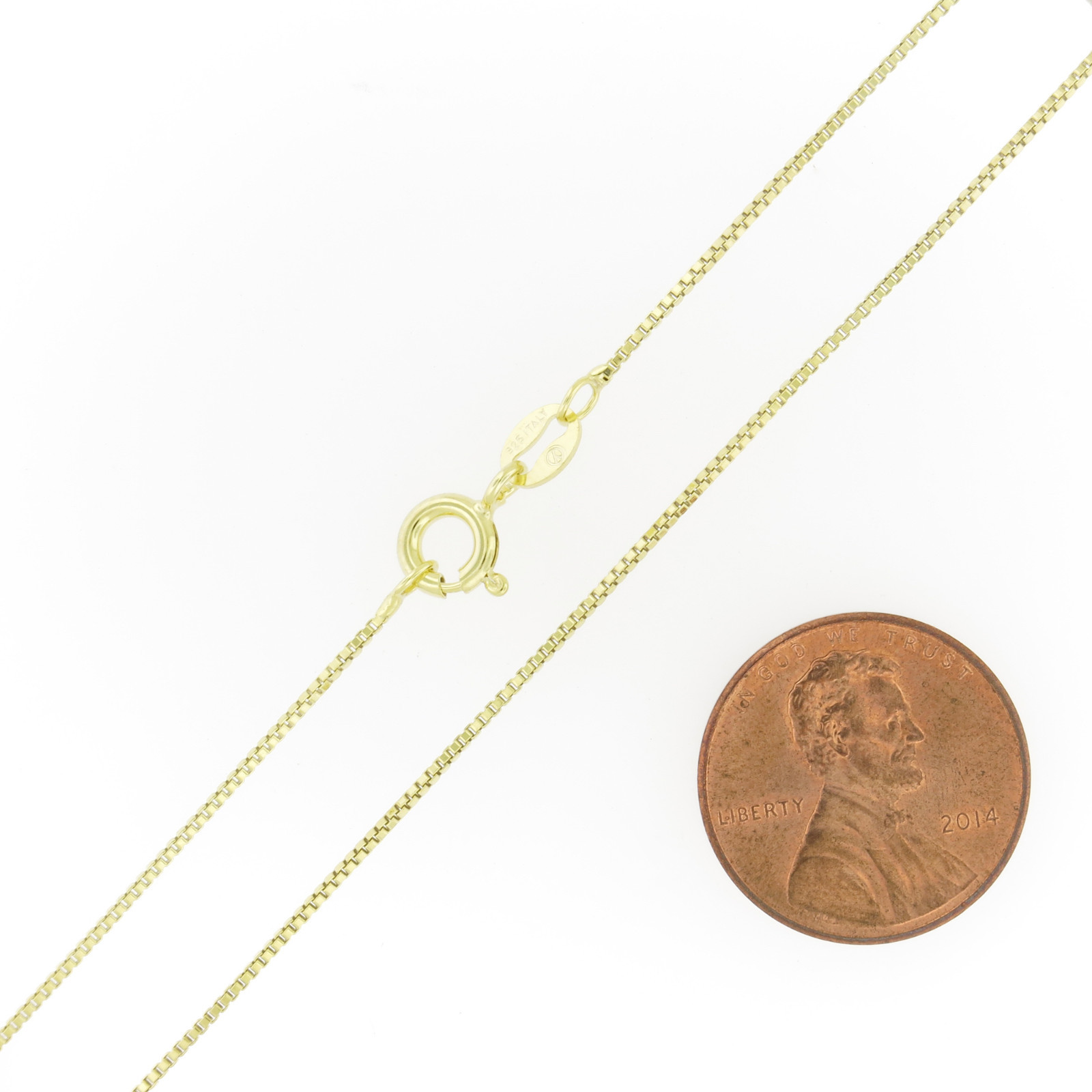 925 Sterling Silver Gold-Plated BOX Chain Necklace Vermeil .8mm Stamped 925