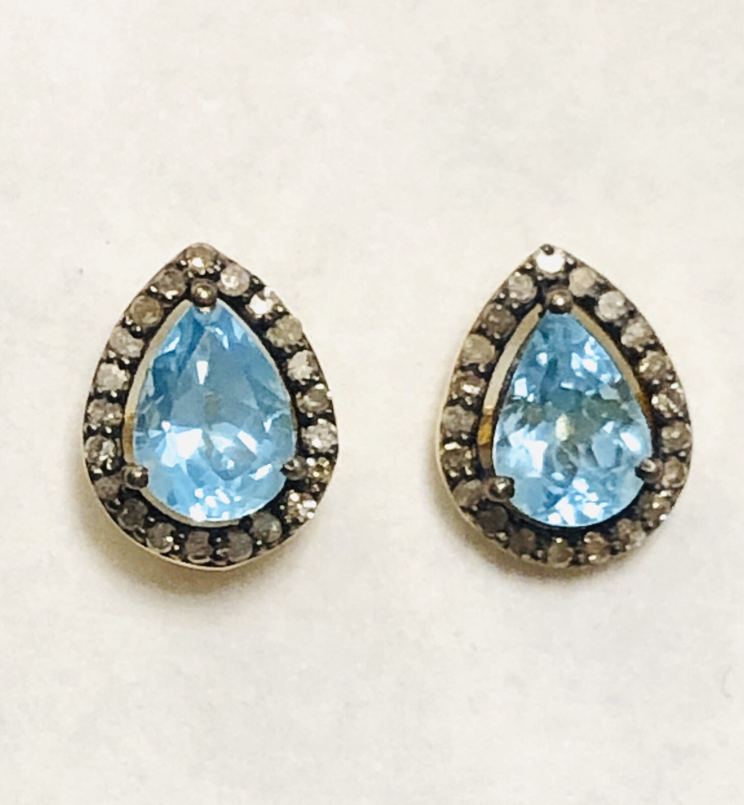 Sterling Silver Gold Plate Apatite and Champagne Diamond Stud Earrings
