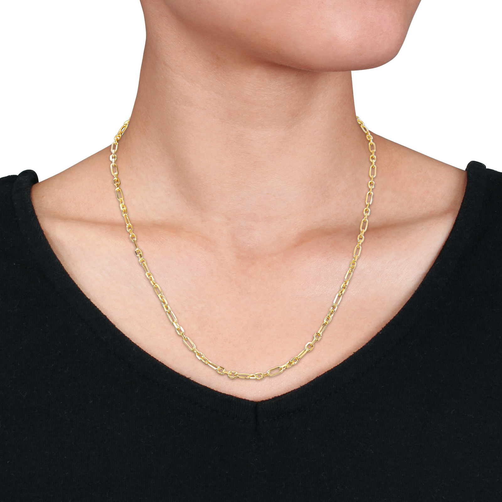 Amour Yellow Plated Silver 3mm Diamond Cut Figaro Chain Necklace – 18 in.