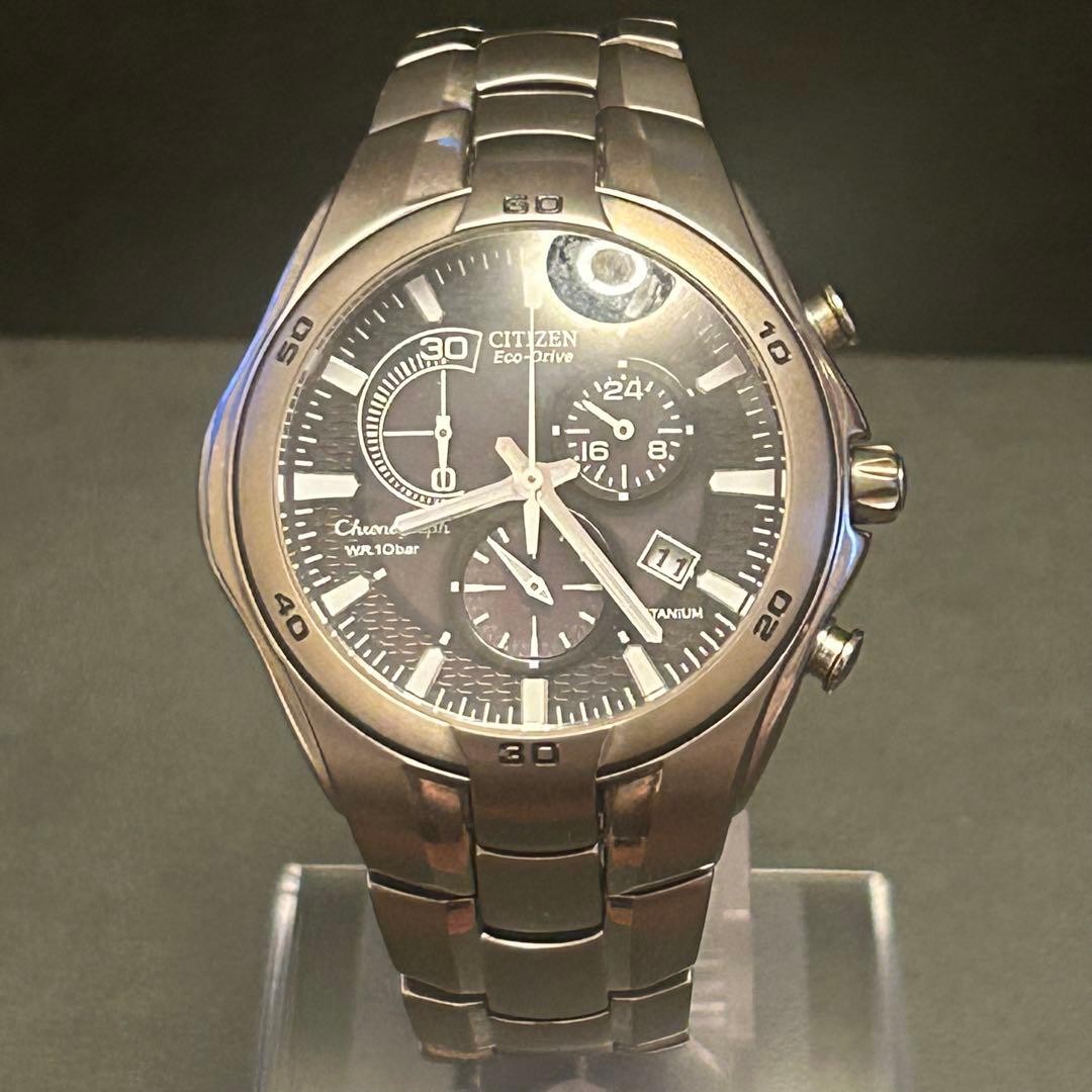 CITIZEN H570-S030757 Eco-Drive Chronograph SIlver Black Used Japan