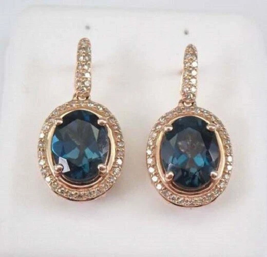 4Ct Oval Simulated London Blue Topaz Drop-Dangle Earrings 14K Rose Gold Plated