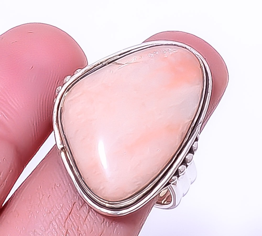 Amazonite – Beige Gemstone Silver Handmade Bali Ring s.9 T36 A378