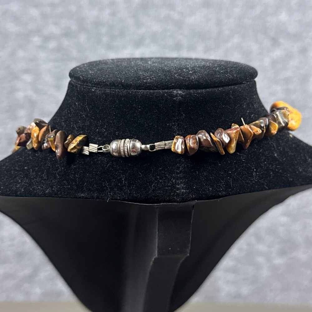 Beaded Necklace Orange Brown Stone Chip Natural Magnetic Clasp Boho Nugget