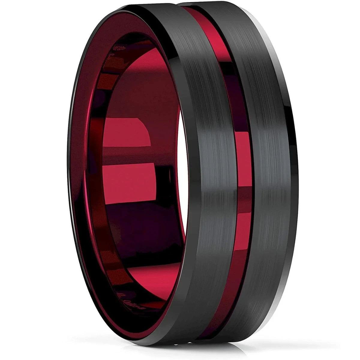 8mm Celtic Dragon Ring Red Carbon Fiber Zircon Stainless Steel Wedding Band