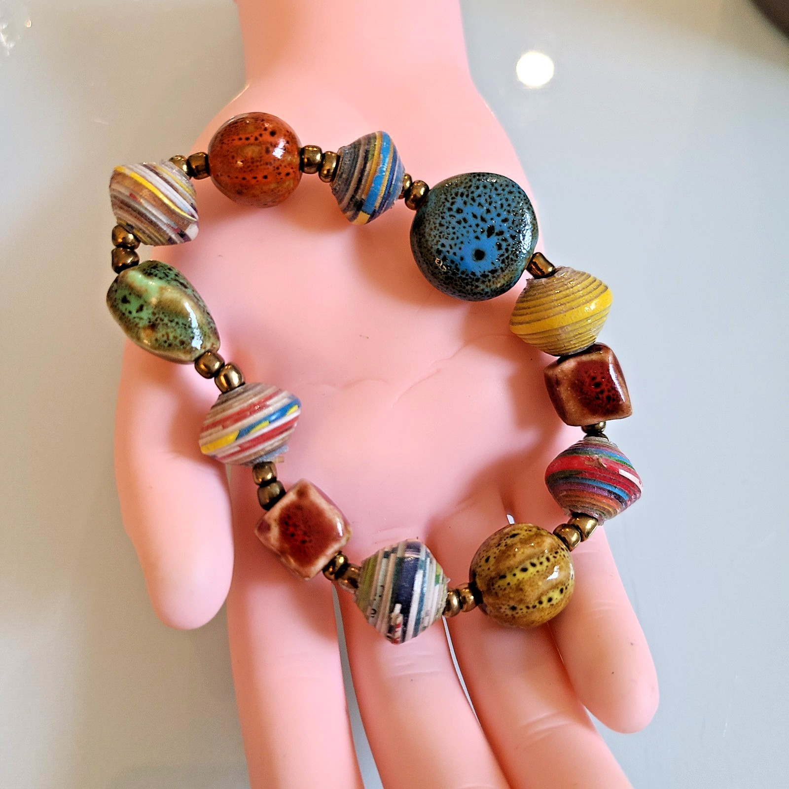 Artisan Mixed-Media Stretch Bracelet MULTICOLORS RED BLUE BROWN YELLOW