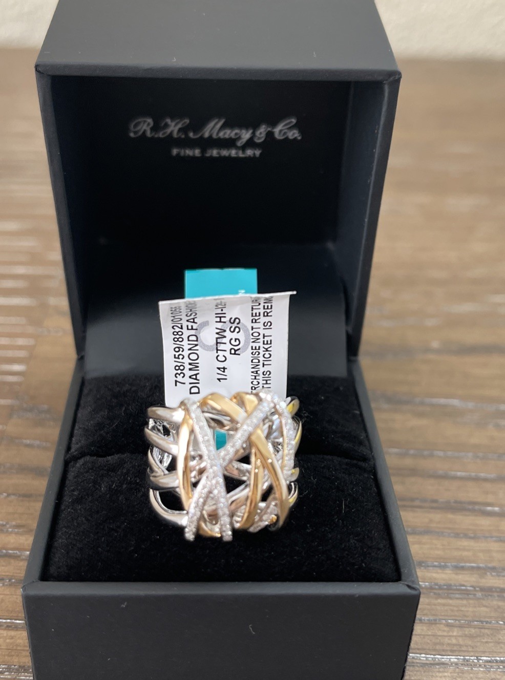 Effy Diamond Crisscross Ring (1/4 ct.) Sterling Silver & 14 K Gold Plate SZ 7