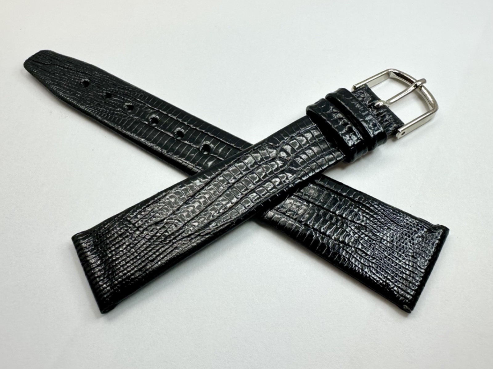 OEM CYMA Glossy Black Genuine Teju Lizard 18mm x 14mm Watch Band Strap