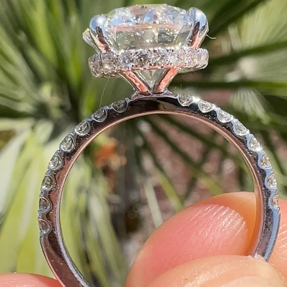 3.54 TCW Round Moissanite Hidden Halo Engagement Ring In 14K White Gold Plated