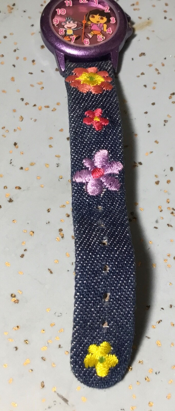 2003 NELSONIC DTE058-DORA the EXPLORER & BOOT CHILD WATCH EMBROIDERED DENIM BAND