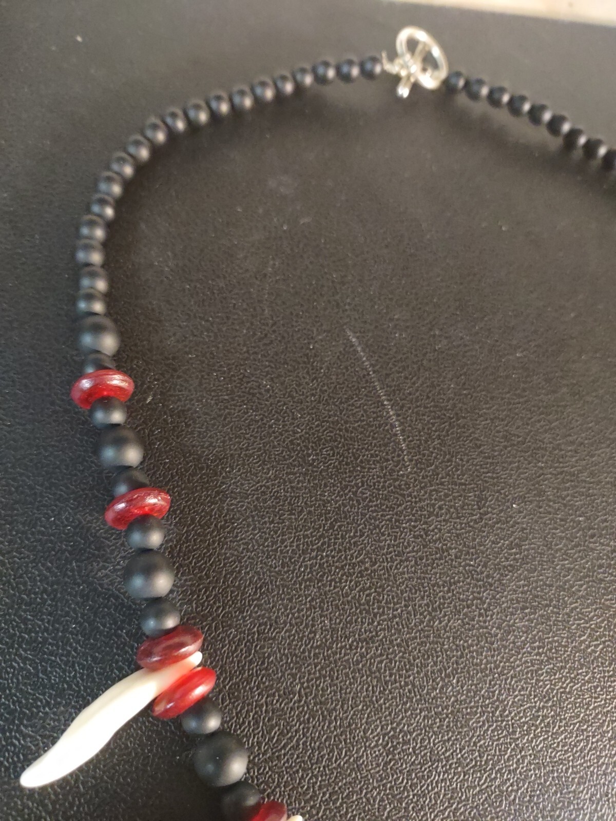 Modern 25″ Genuine Coyote Tooth Teeth, Onyx, Horn Necklace Handmade Artisanal