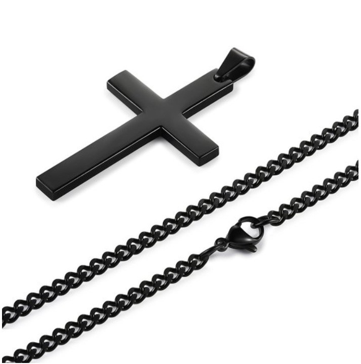 60Cm Cuban Chain With Cross, Mirror Polished, Men’s And Women’s Jewelry