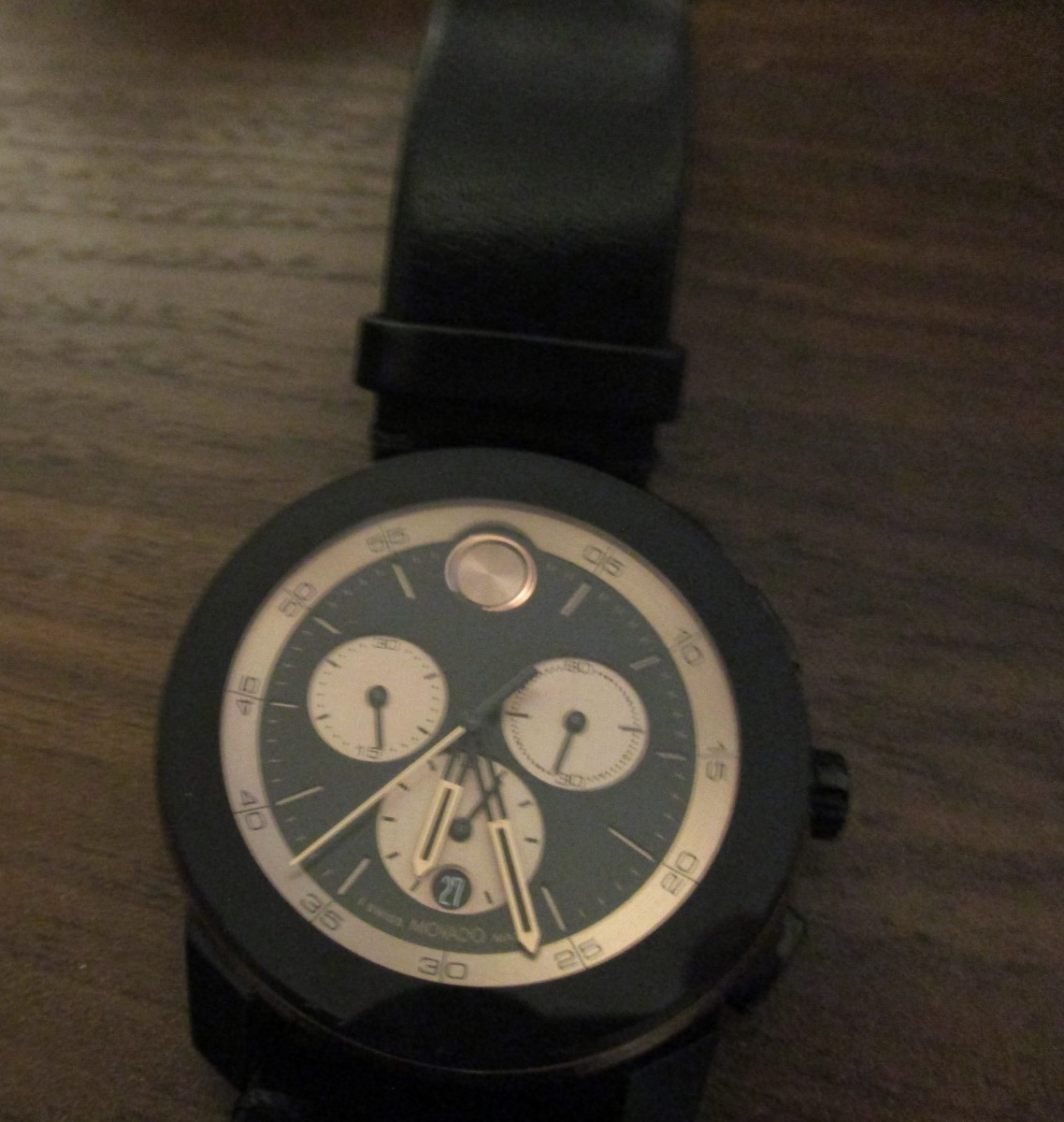 movado bold black and bronze face mb .01.1.29.1945 genuine leather band