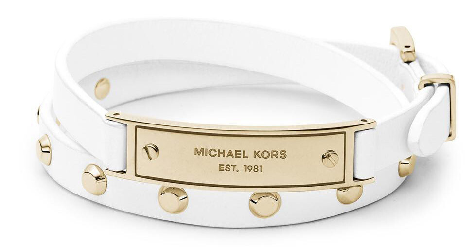 Michael Kors Gold Tone White Leather Double Wrap Bracelet With Studs MKJ3548-710