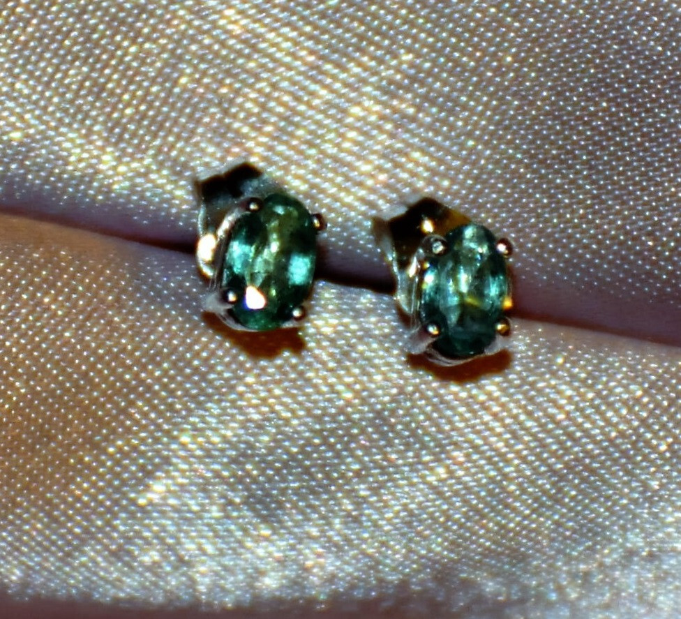 5MM x 3MM OVAL NATURAL EMERALD STUD EARRINGS IN STERLING SILVER app. .50 ct.